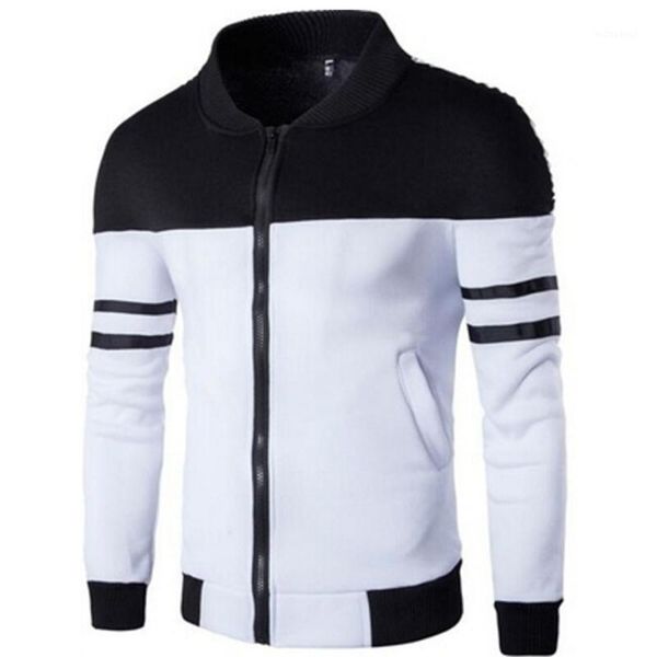 

2020 spring autumn hoody jackets men hoodies sweatshirts fashion patchwork stripe slim fit hoodie men male man tracksuits1, Black
