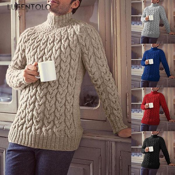 

men's sweaters lugentolo sweater men large size solid turtleneck casual bottoming jacquard slim long sleeve, White;black