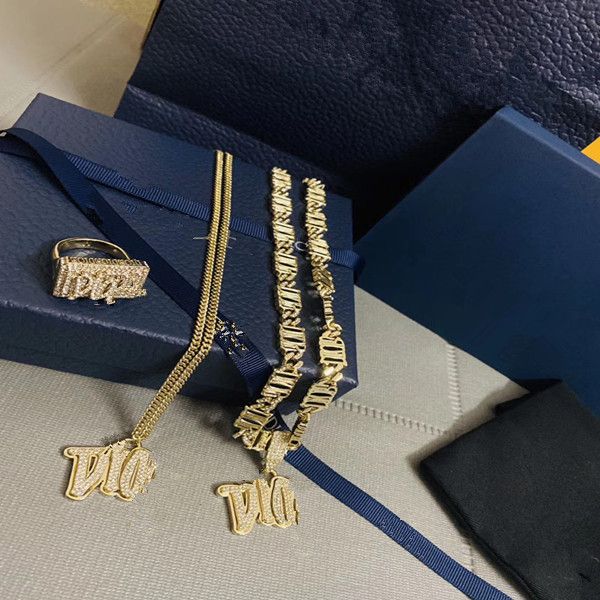 

french master design letter 18k gold necklace designer fashion personality men's and women's jewelry ring, Silver