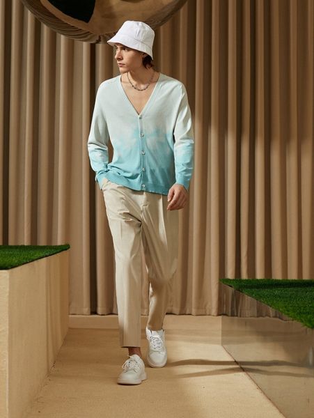 

men ombre print v-neck cardigan 63qv#, White;black