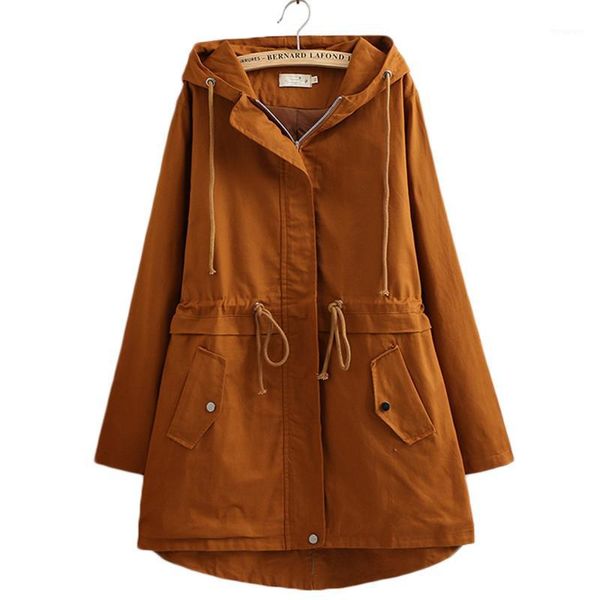 

2020 new female windbreaker coats large size 4xl long hooded outerwear loose spring autumn trench coat women 1, Tan;black