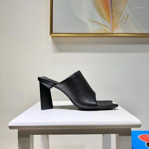 

slippers summer solid genuine leather arc half casual ladies high-heeled slippers1, Black