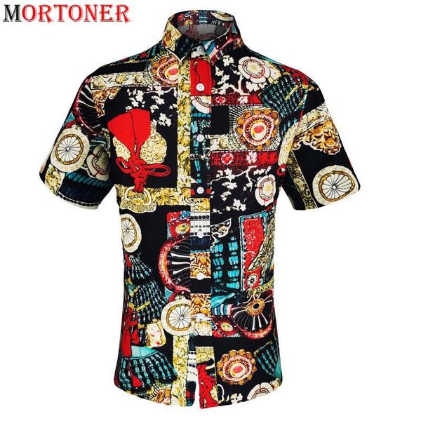 

men's short sleeve toile vintage print cotton linen shirts 2020 new loose casual button down shirt men hawaiian beach chemise, White;black