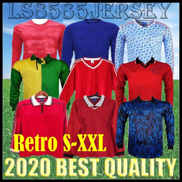 

retro united 07 08 long soccer jersey 90 92 96 1998 1999 man giggs scholes beckham ronaldo cantona keane solskjaer football shirts thailand, Black;yellow