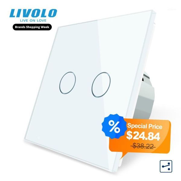 

smart home control livolo eu standard touch switch, 2gang 2way control, 7colors crystal glass panel,wall light switch,220-250v,c702s-1/2/3/5