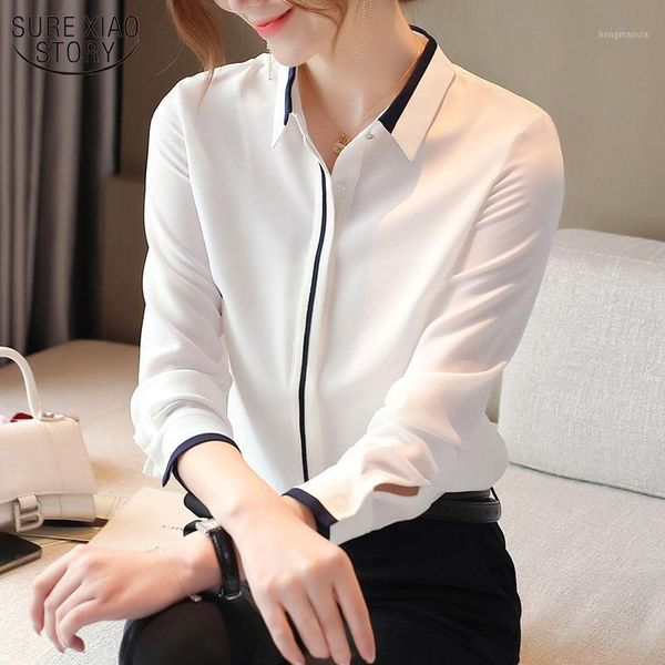 

women's chiffon shirt long sleeve office lady style coat lapel white shirt women slim cardigans blusas mujer 121921