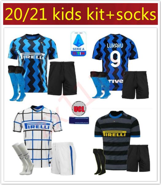 

20 21 inter soccer jersey kids kit + socks milan 2020 2021 lukaku lautaro alexis eriksen skriniar football shirts set uniforms, Black;yellow