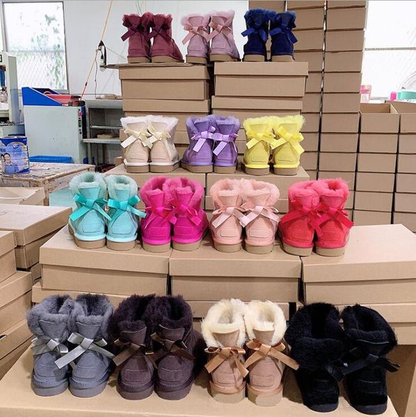 

девушки австралия стиль snow boots симпатичные лук назад водонепроницаемый слип-на зимний короткие корова кожа мех женщин сапоги eu35-44, Black
