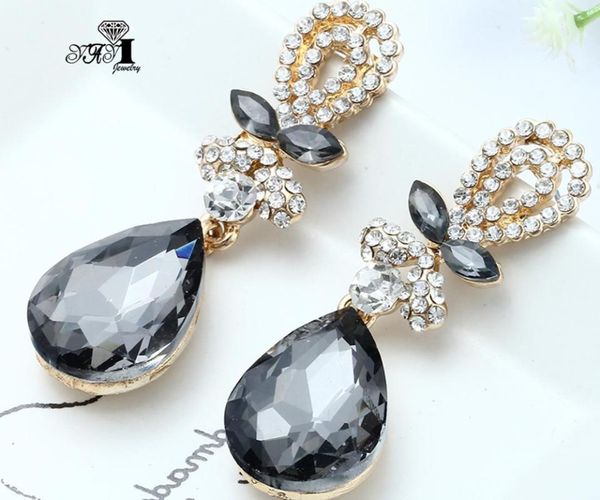 

yayi jewelry new black glass rhinestone dangle crystal earring women's fashion ancient gold color gem earrings gift 1196, Silver