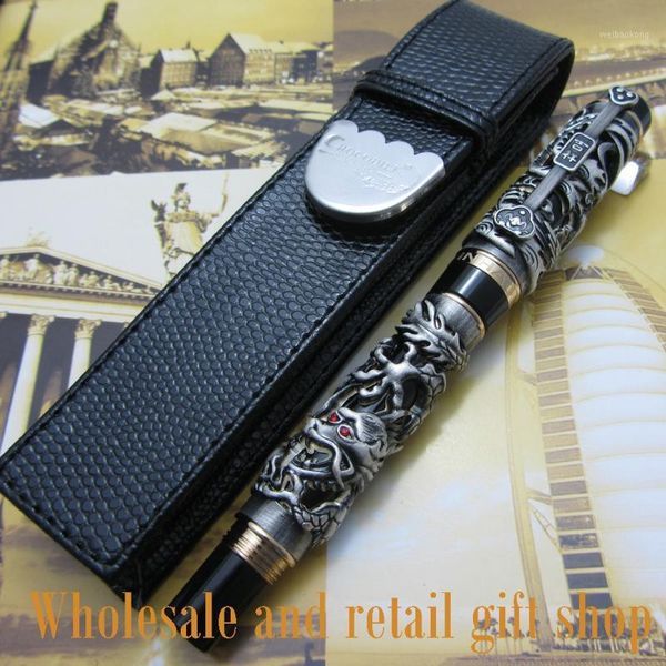 Dolma Kalemler Jinhao Dragon Phoenix Heavy Grey Chinese Classical Luck Clip Pen And Bag1