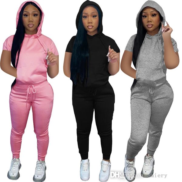 

womens sweatpants and hoodie set for 2022 spring and summer fashion sports sweater short sleeve two-piece suit, White