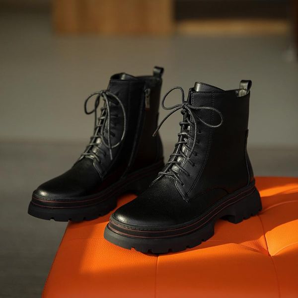 

sklfgxzy ankle boots genuine leather black female boots women's cowhide women's shoes size 35-39