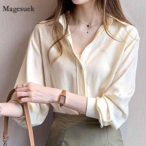 

plus size early autumn all-match blouse women 2020 new fashion solid loose long-sleeved bottoming lapel long shirt 11893, White