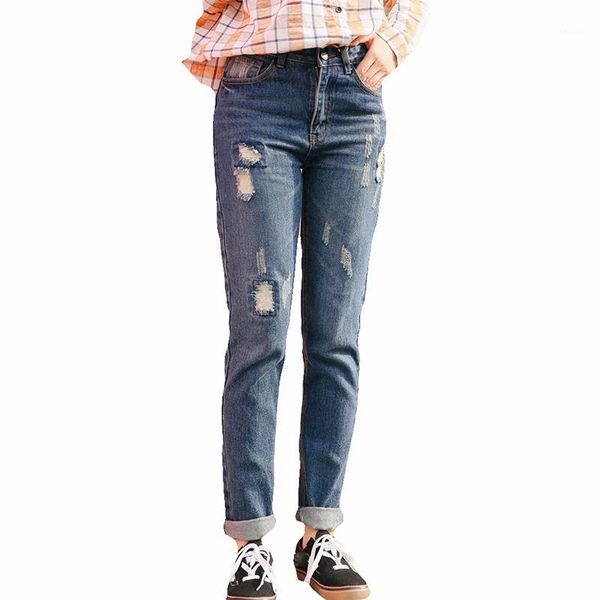 

jeans womans high waist female boyfriend jeans for women trousers denim pencil pants ripped woman straight mujer femme1, Blue