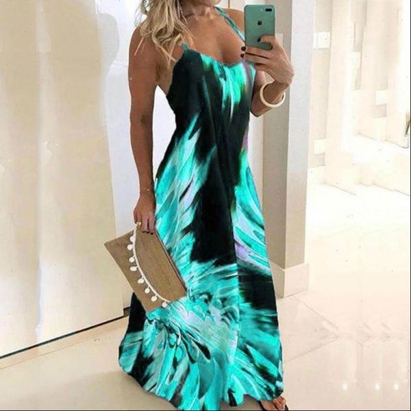 

blue red slim flower print dress spaghetti strap sleeveless women long dress summer beach printing dresses plus size 5xl, Black;gray
