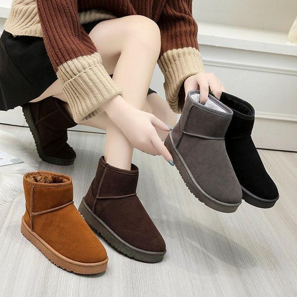 

new 2020 winter women's shoes fashion short-tube low-heeled round toe plus velvet simple and versatile snow boots, Black