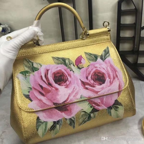 

early summer 2019 new retro golden rose printing leisure baitao cowhide single shoulder slant bag