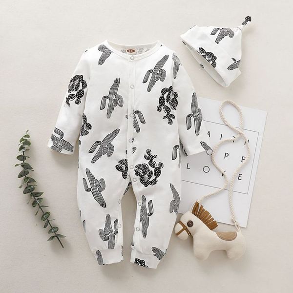 

2pcs baby clothing newborn baby kids boys girls cactus romper with beanie turban full sleeve jumpsuit cotton outfit set 201027, Blue