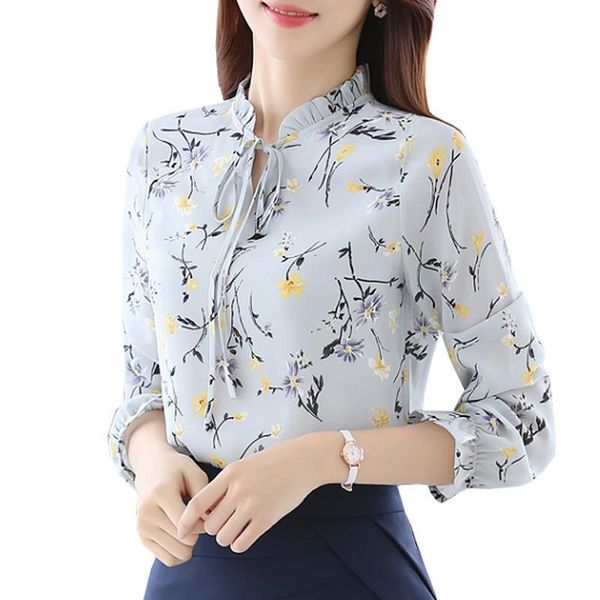 

blusas women blouses ladies chiffon long sleeve floral shirt women slim camisas full mujer plus size chemise femme white black