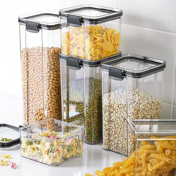 

storage bottles & jars 2/4pcs pet plastic containers transparent stackable dry box kitchen spaghetti noodles sealed containers1