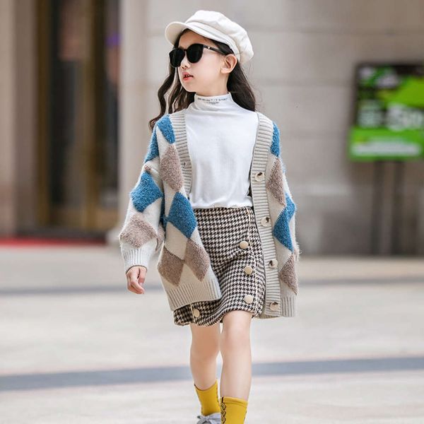 

mycos girls' sweater knitting cardigan medium length children's loose foreign sle coat autumn winter 2020 new, Black