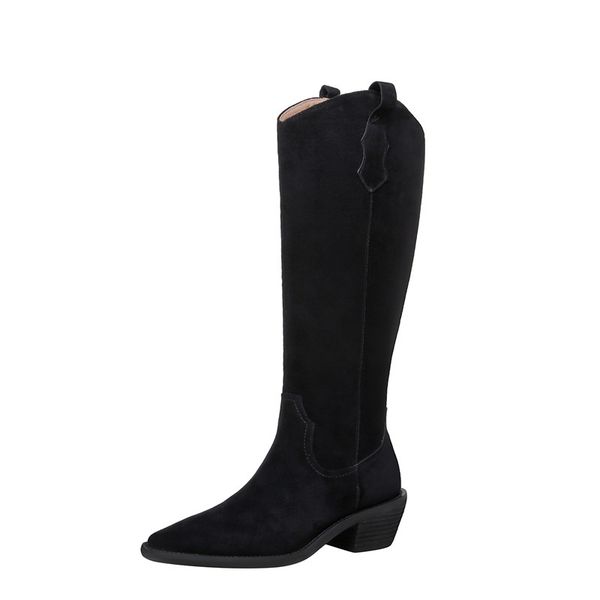 

2021 female fashion at knee height new boots a leather woman high heels party shoes 34-39 prrv, Black