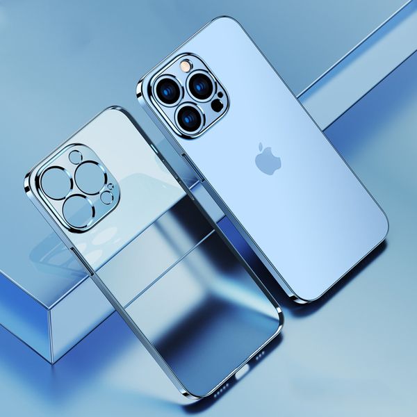 

luxury plating square frame matte soft silicone cases for iphone 12 13 mini 13 12 11 pro max case transparent cover very thin and light with