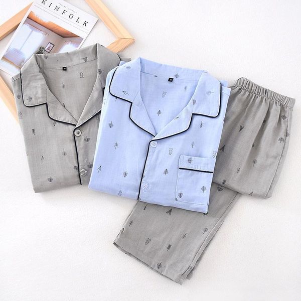 

autumn men cotton pajama set temperament cardigan comfort long sleeve simple generous casual loose nightwear sleepwear two piece1, Black;brown