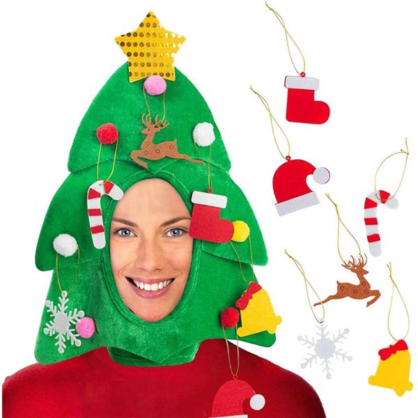 

funny christmas hat with 7pcs christmas decorations for home novelty santa hat holiday theme cartoon tree ornaments