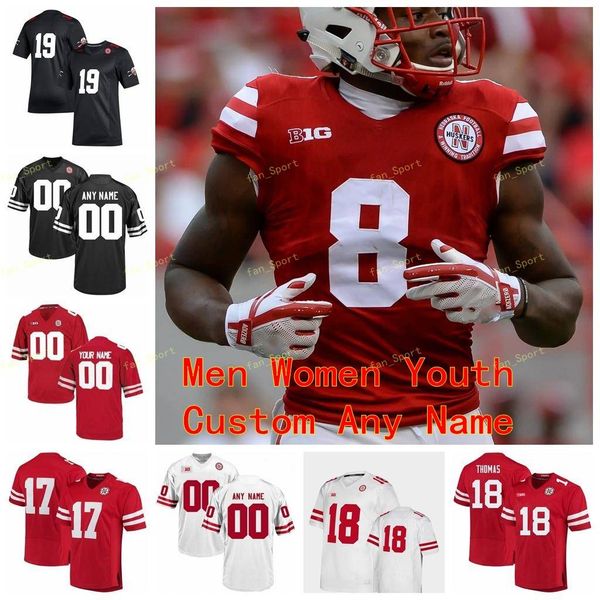 

custom nebraska cornhuskers college football jersey 7 scott frost 8 ameer abdullah 8 stanley morgan jr. 80 kenny bell women youth stitched, Black