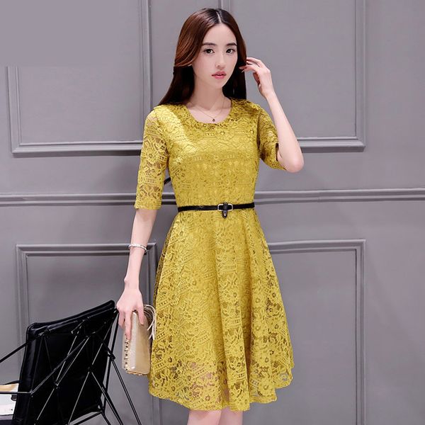 

2021 new elegant new sleeve hlaf summer pink lace hollow-necked party dress fy509 women's clothes b5g6, Black;gray