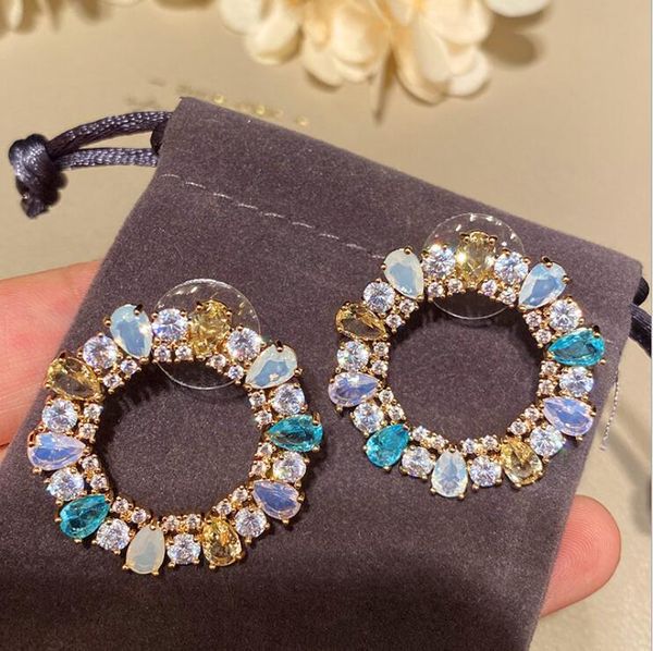 

geometric round inlaid rhinestone earrings hoop earrings zircon shiny female, Golden;silver