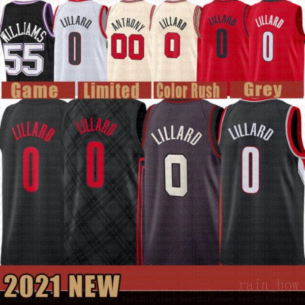 

2021 new damian 0 lillard basketball jersey cj 3 mccollum mens carmelo 00 anthony jason 55 williams mesh retro deaaron 5 fox orange, Black;red