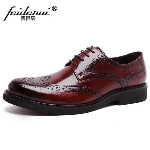 

vintage british flat platform brand man formal dress shoes genuine leather round toe men's carved wing tip brogue oxfords ke55, Black