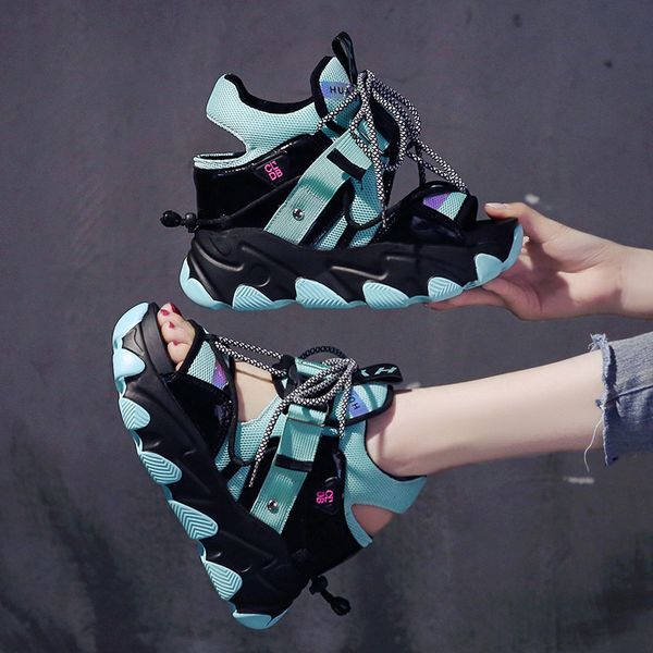 

2021 new summer ten in heels shoes woman flip flop beach high thick casual sandals breathable walk slippers z66f, Black