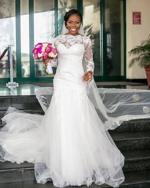 

2021 new wedding dresses african train sweeping rentals sleeves apply mermaid dressed as a novice bride 9h1r, White
