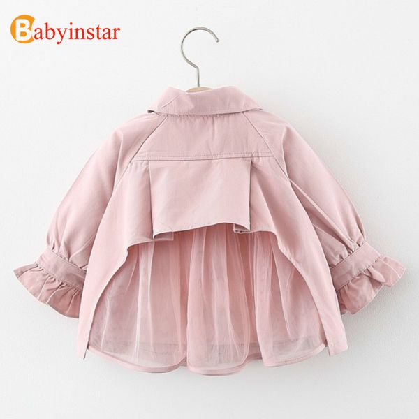 

babyinstar девочка одежды твердой trench coat дети с длинным рукавом лоскутного mesh куртки для девочек малышей детей одежды 201109, Camo