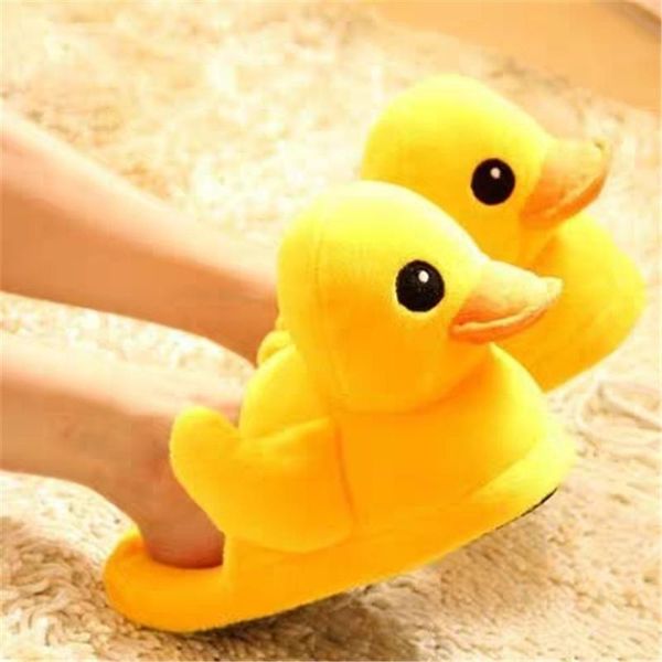 

new fashion little yellow duck cotton slippers home couple cotton slides autumn and winter cute plush comfortable warm shoes, Black
