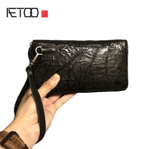 

hbp aetoo hand-caught folds handmade men's purse, head-layer edrified leather retro do old doka bit hand bag, Red;black