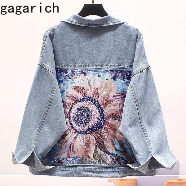 

gagarich jeans coat women 2020 spring autumn new korean style loose wrinkled beaded flower lady casual denim jacket harajuku1, Black;brown