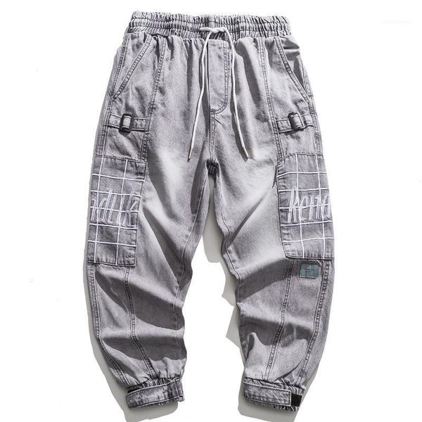 

lacible hip hop creativity embroidery harem pant man streetwear harajuku oversized men trousers casual loose joggers pants jeans1, Black