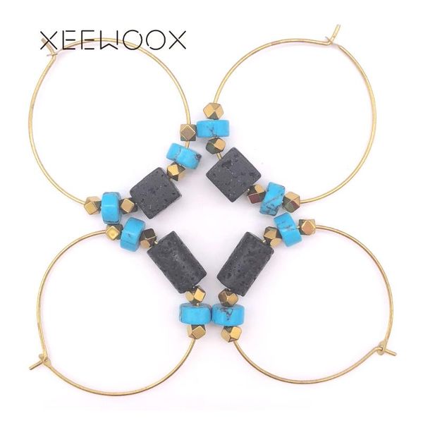 

hoop & huggie natural stone black blue bohemia boho earring woman statement xeewoox design party gift 2021, Golden;silver