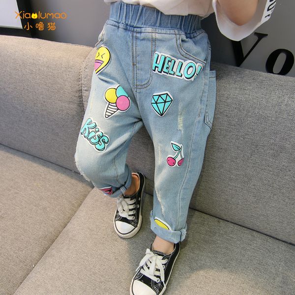 

jeans for children graffiti jeans cute jeans for girls pants for girls toddler girl denim kids denim 2020 children's clothing 1006, Blue