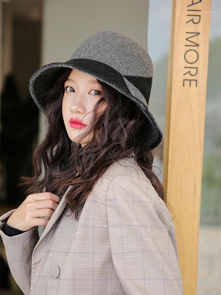 

little hat 2020 winter new warm knitted hat women's korean color matching fashion versatile temperament wool fisherman1, Blue;gray
