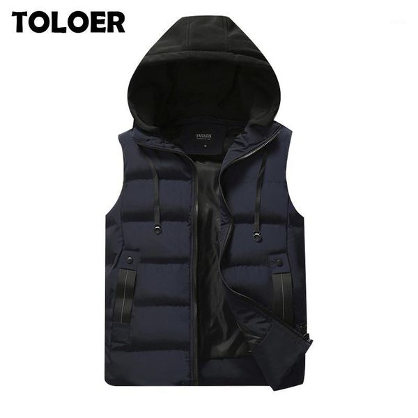 

thicken waistcoat men casual sleeveless jacket men's winter vest coat zipper brand fashion spring autumn hooded vests male parka1, Black