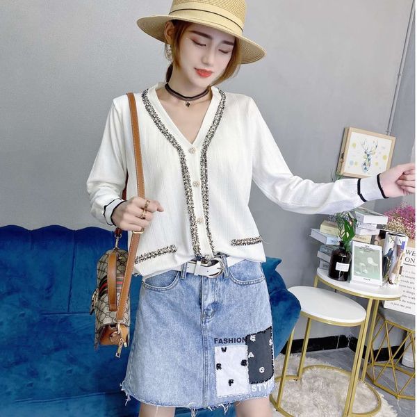 

u88l2 early autumn 2020 autumn knitted cardigan with feminine temperament early fragrance sleeve new thin new and sleevesmall styleand women, White;black