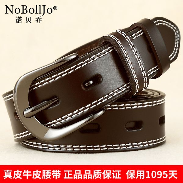

leather fashionable and simple versatile women's jeans ins style korean cowhide belt without punching, Black;brown