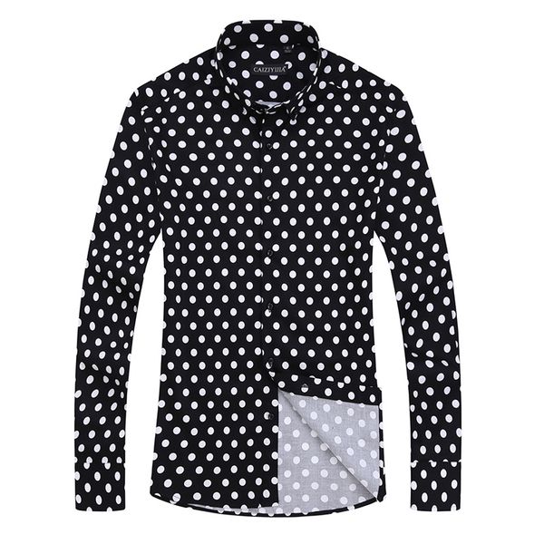 

polka dot men casual business dress shirt brand long sleeve males slim fit stylish social formal shirt mens cotton clothing, White;black