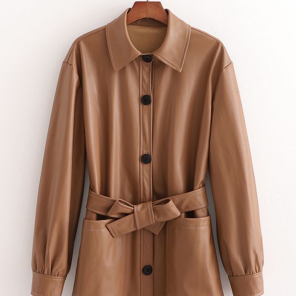 

2021 new xd 3192- autumn europe and the united states women's imitation leather coat female shirt dwjw, Black;brown