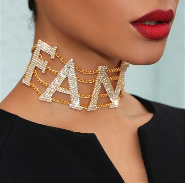 

хип-хоп nasty блестящие rhinestone choker ожерелье письмо для женщин fancy большой choker ожерелье кристалл воротник себе jewelry пол, Golden;silver
